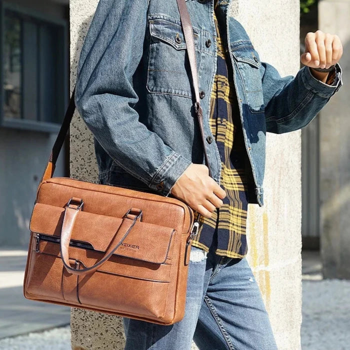 Sacoche Homme Cuir PU Haute Qualité pour Ordinateur 14 Pouces