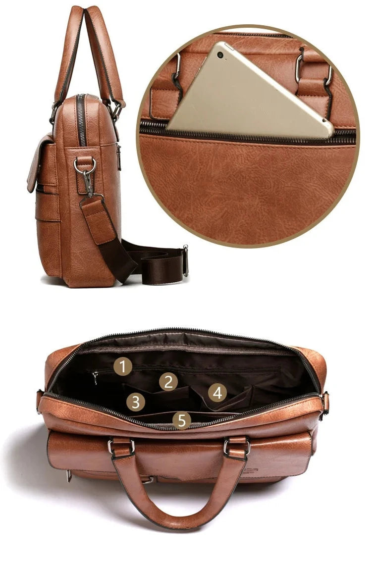 Sacoche Homme Cuir PU Haute Qualité pour Ordinateur 14 Pouces