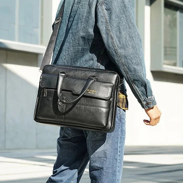 Sacoche Homme Cuir PU Haute Qualité pour Ordinateur 14 Pouces